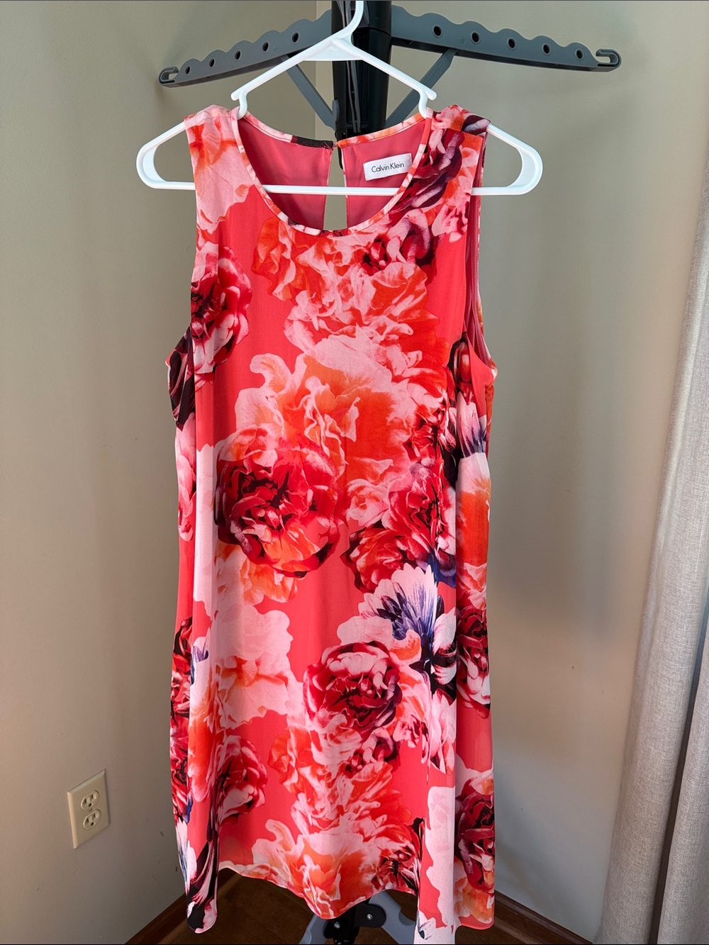Calvin Klein Coral and Pink Floral Sleeveless Shift Dress